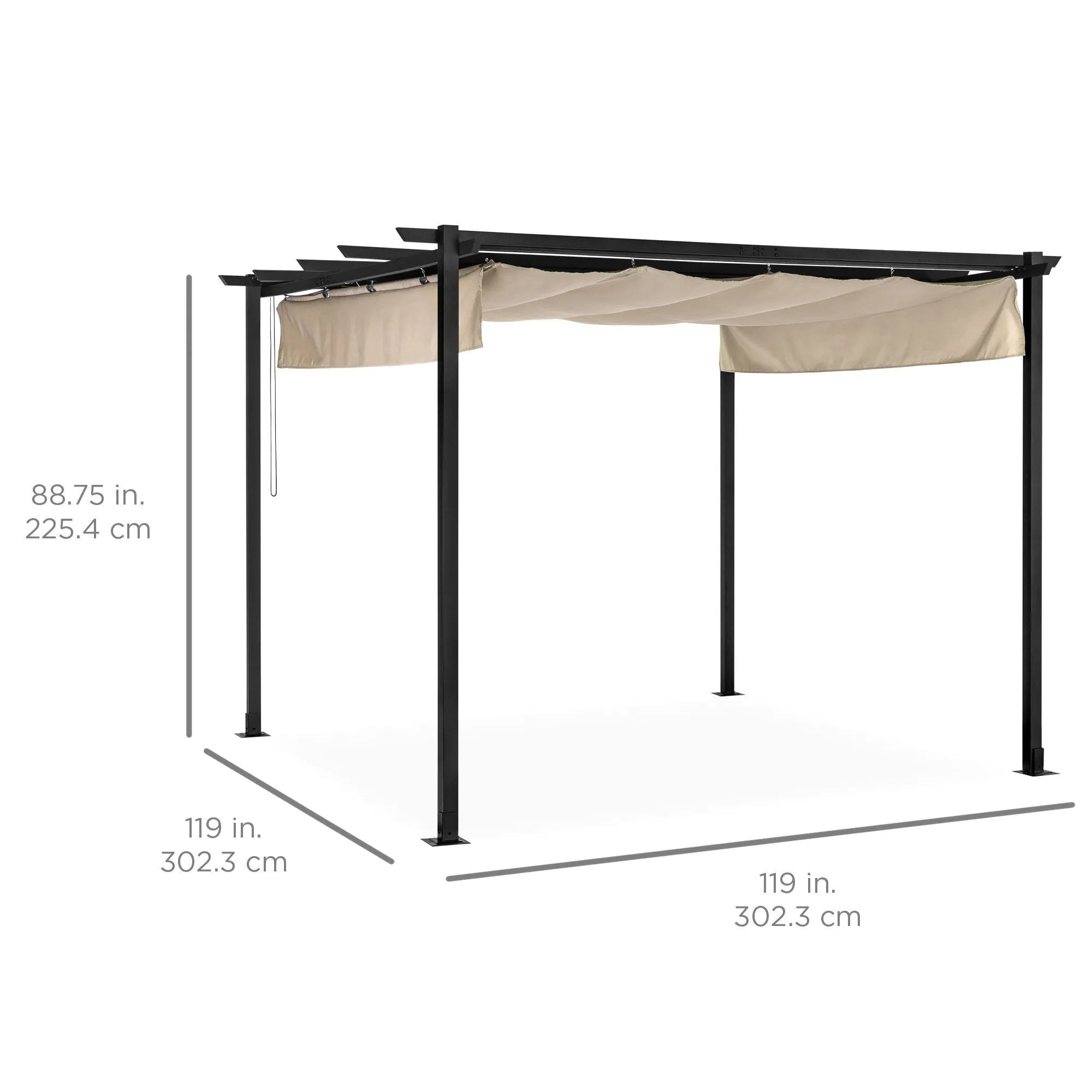 10x10ft Outdoor Pergola w/ Weather-Resistant Retractable Canopy, Steel Frame