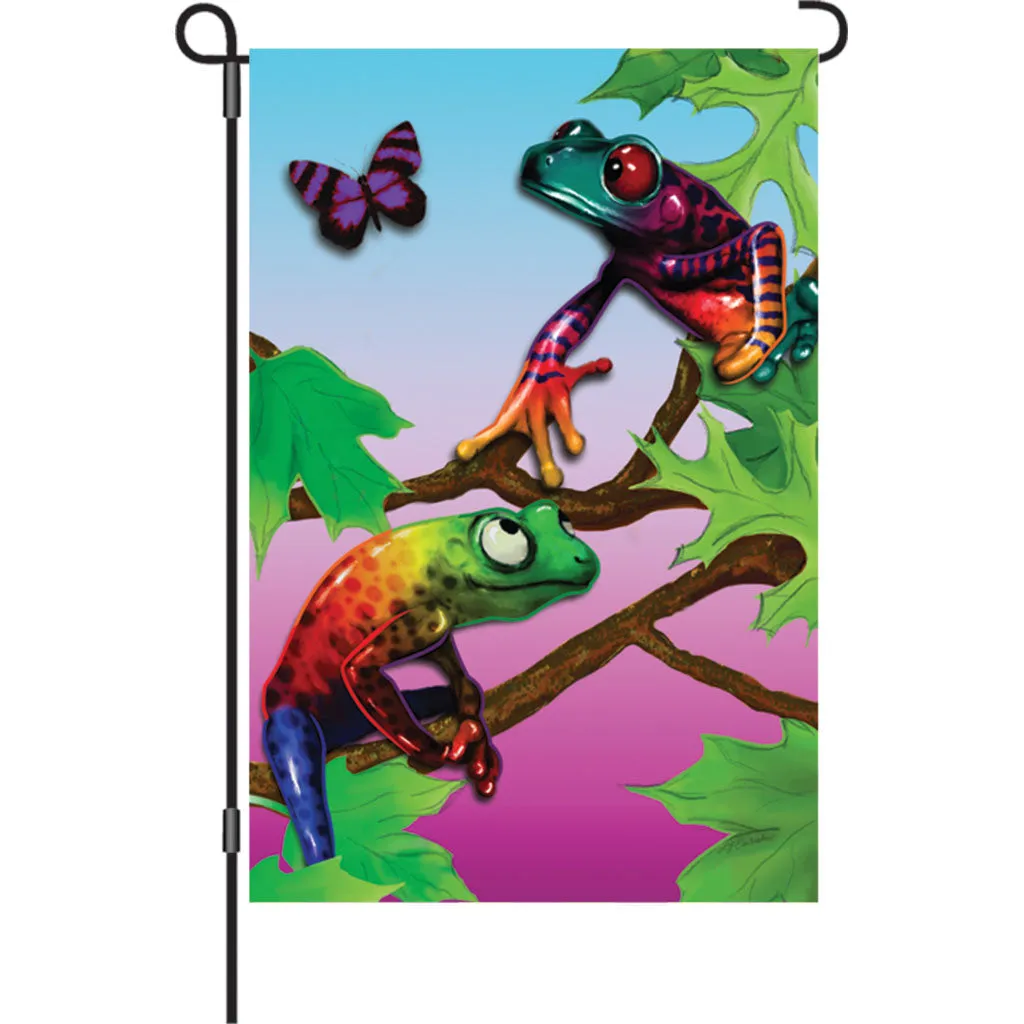 12 in. Tree Frog Garden Flag - Frolicking Frogs