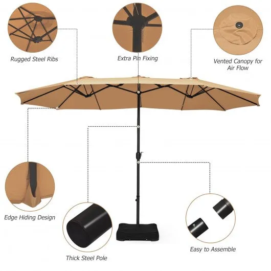 15 Foot Extra Large Patio Double Sided Umbrella with Crank and Base-Beige