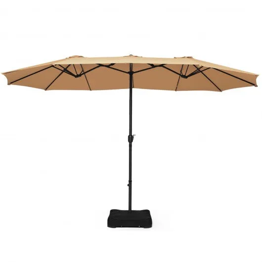 15 Foot Extra Large Patio Double Sided Umbrella with Crank and Base-Beige