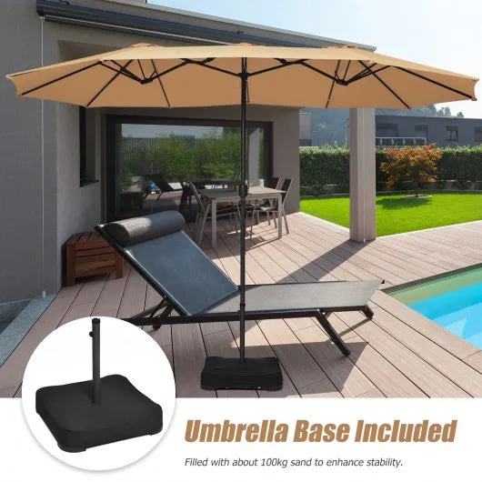 15 Foot Extra Large Patio Double Sided Umbrella with Crank and Base-Beige