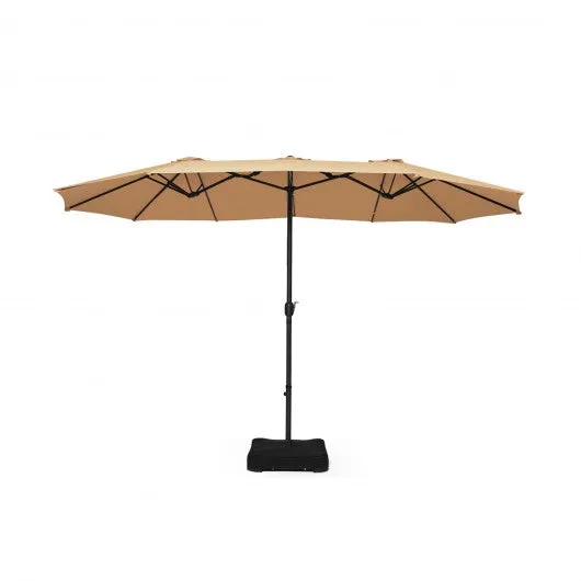 15 Foot Extra Large Patio Double Sided Umbrella with Crank and Base-Beige