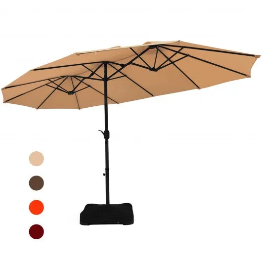 15 Foot Extra Large Patio Double Sided Umbrella with Crank and Base-Beige