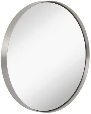 18 Inch Large Silver Round Mirror Brushed Metal Framed  Contemporary