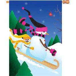 28 in. Christmas House Flag - Toboggan Ride