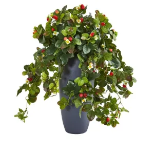 28" Strawberry Artificial Plant in Gray Planter