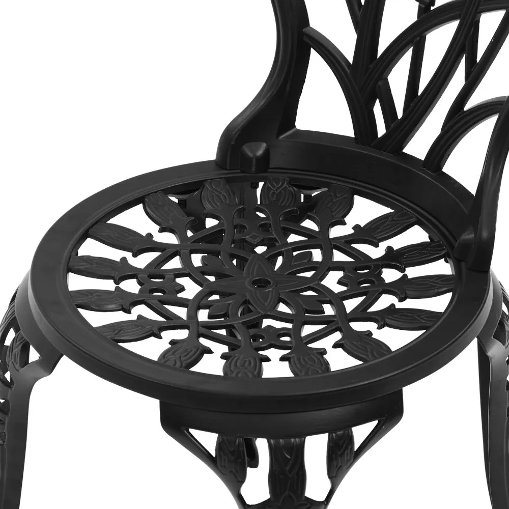 3PC Outdoor Setting Bistro Set Chairs Table Cast Aluminum Patio Furniture Tulip Black