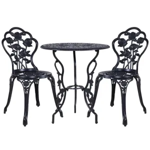 3PC Outdoor Setting Bistro Set Chairs Table Cast Aluminum Rose Black