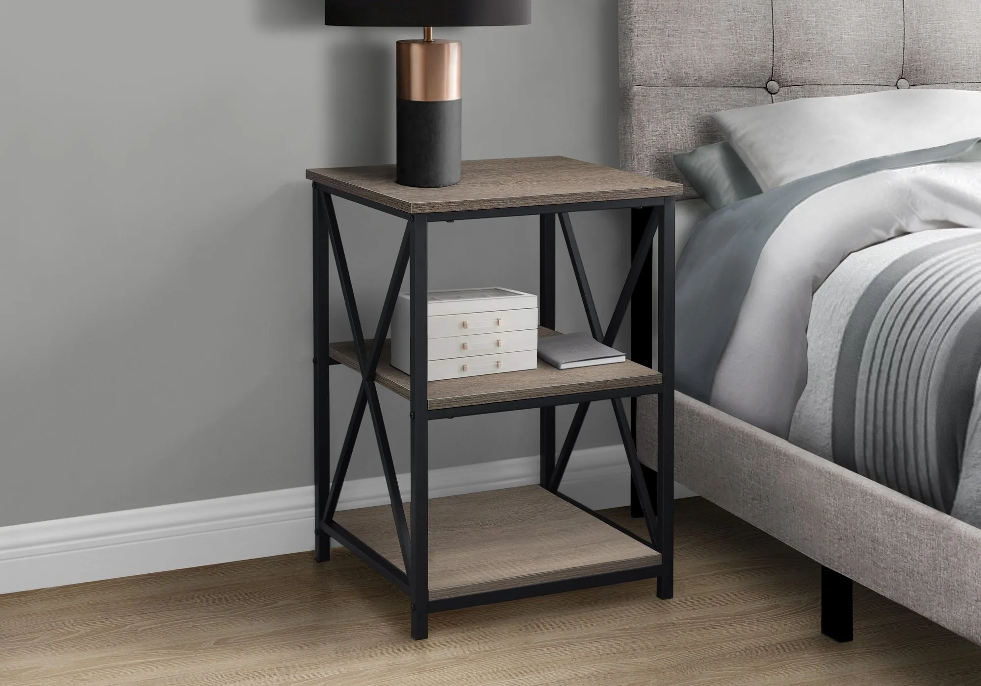 Accent Table - 26"H / Dark Taupe / Black Metal