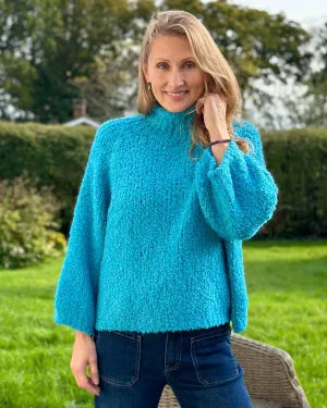 Alpaca Mix Boucle Turtle Neck Jumper - Turquoise