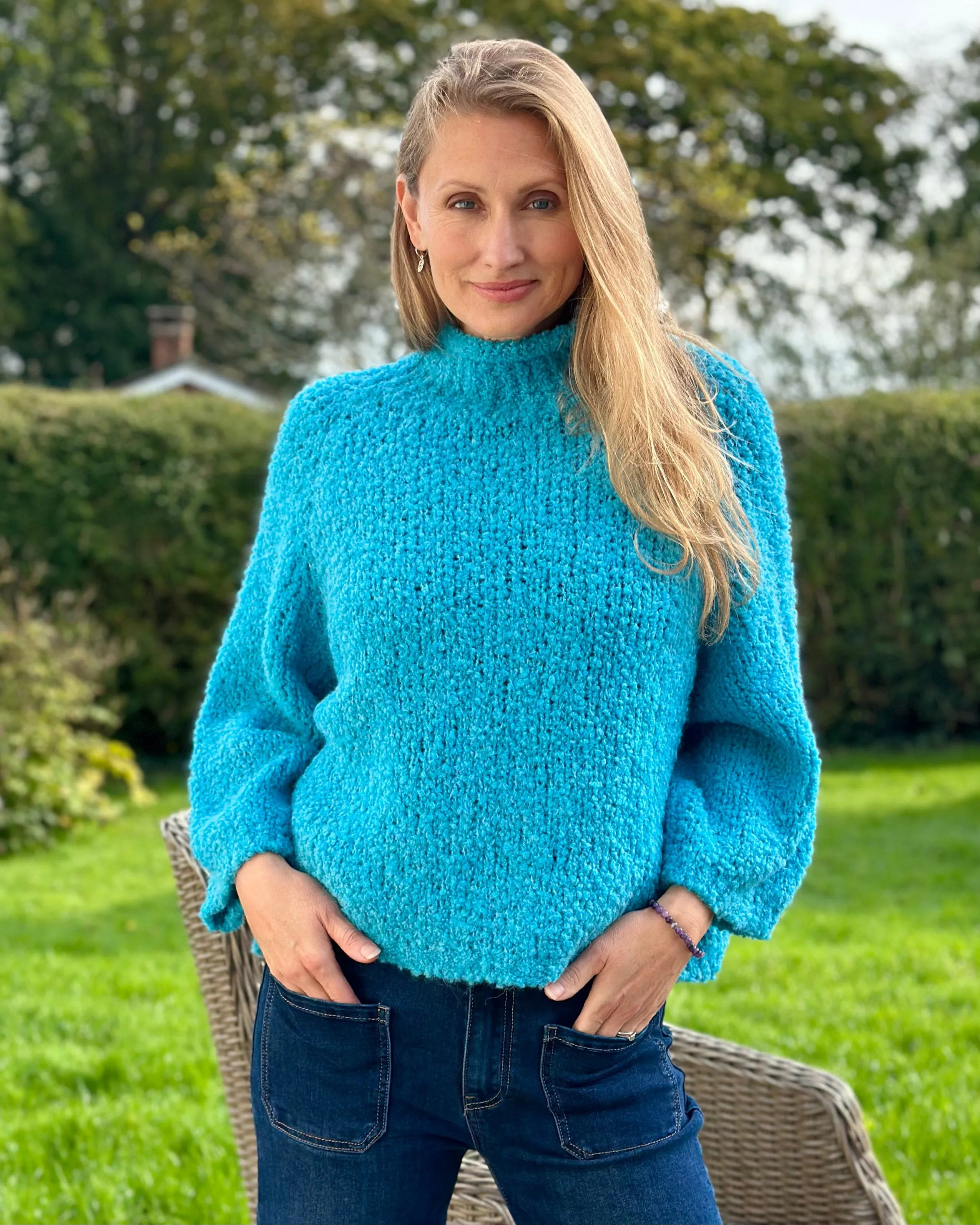 Alpaca Mix Boucle Turtle Neck Jumper - Turquoise