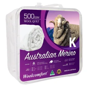 Australian Made Merino Wool Quilt 500GSM 240x210cm King Size