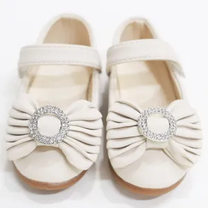 Beige Bow Embellished Velcro Closure Ballerina