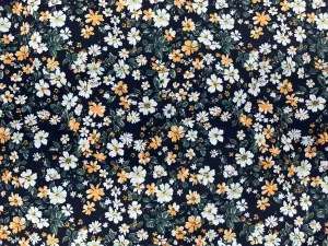 Black Amber Floral - Printed Peachskin Fabric