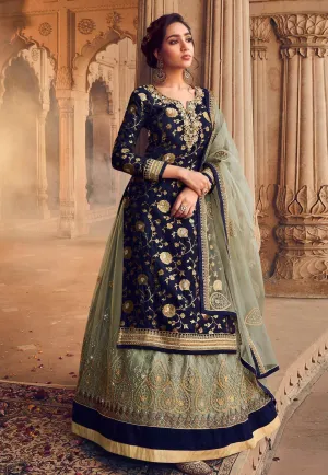 Blue Zari Embroidered Lehenga Style Suit