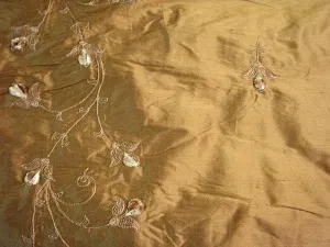 Budding Border - Embroidered Silk Dupion