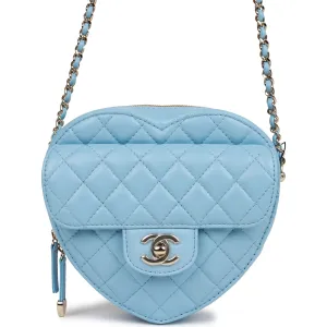 Chanel CC In Love Large Heart Bag Blue Lambskin Light Gold Hardware