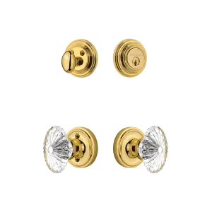 Classic Rosette Entry Set with Oval Fluted Crystal in Polished Brass