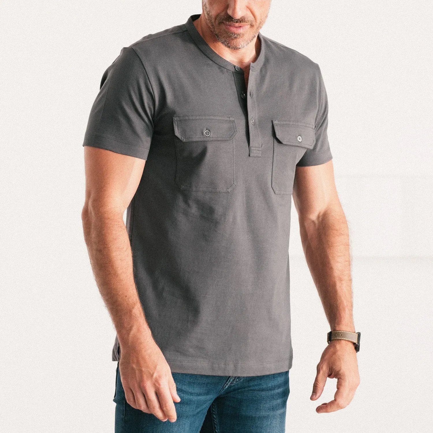 Constructor Short Sleeve Henley Shirt –  Slate Gray Cotton Jersey