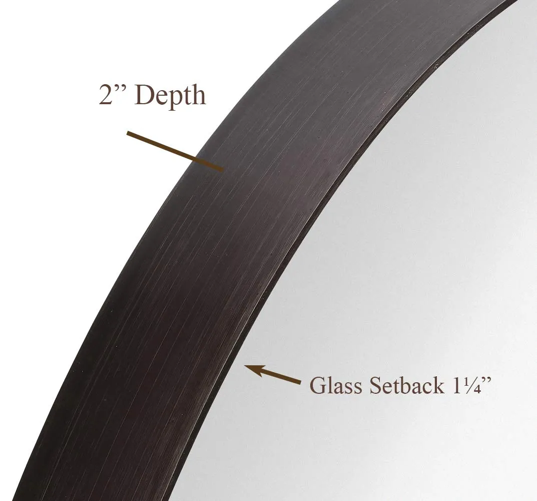 Contemporary Brushed Metal Wall Mirror | Oval Gold Framed Rounded Deep Set Design