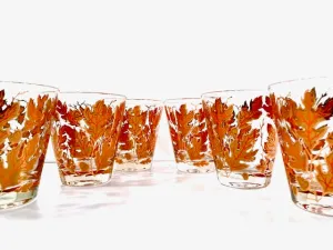 Culver Signed Mid-Century Autumn Leaves Double Old Fashion Glasses (Set of 6)