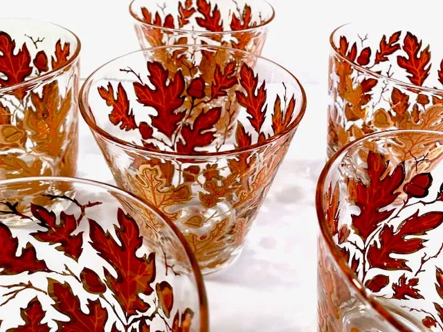 Culver Signed Mid-Century Autumn Leaves Double Old Fashion Glasses (Set of 6)