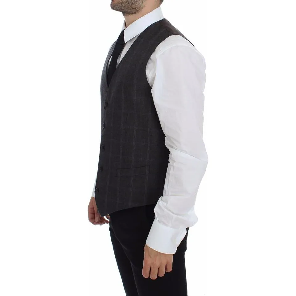 Dolce & Gabbana Elegant Checkered Wool Dress Vest