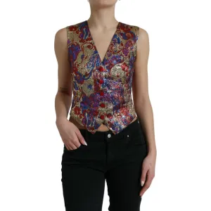 Dolce & Gabbana Multicolor Floral Print Jacquard Waistcoat Vest