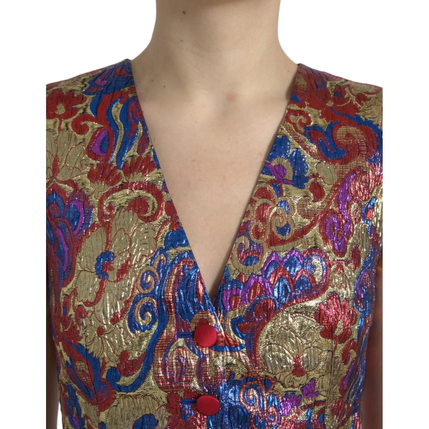 Dolce & Gabbana Multicolor Floral Print Jacquard Waistcoat Vest