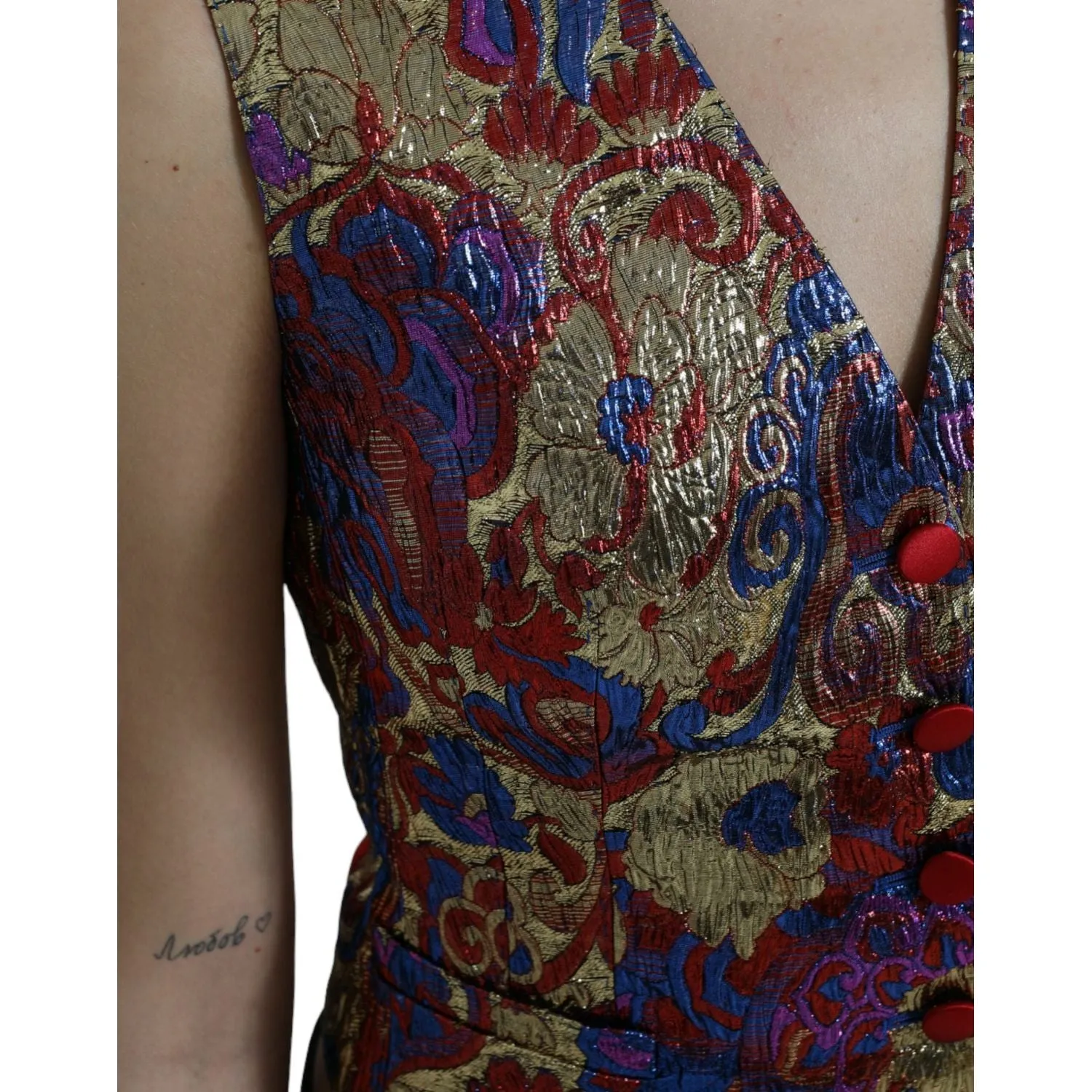 Dolce & Gabbana Multicolor Floral Print Jacquard Waistcoat Vest