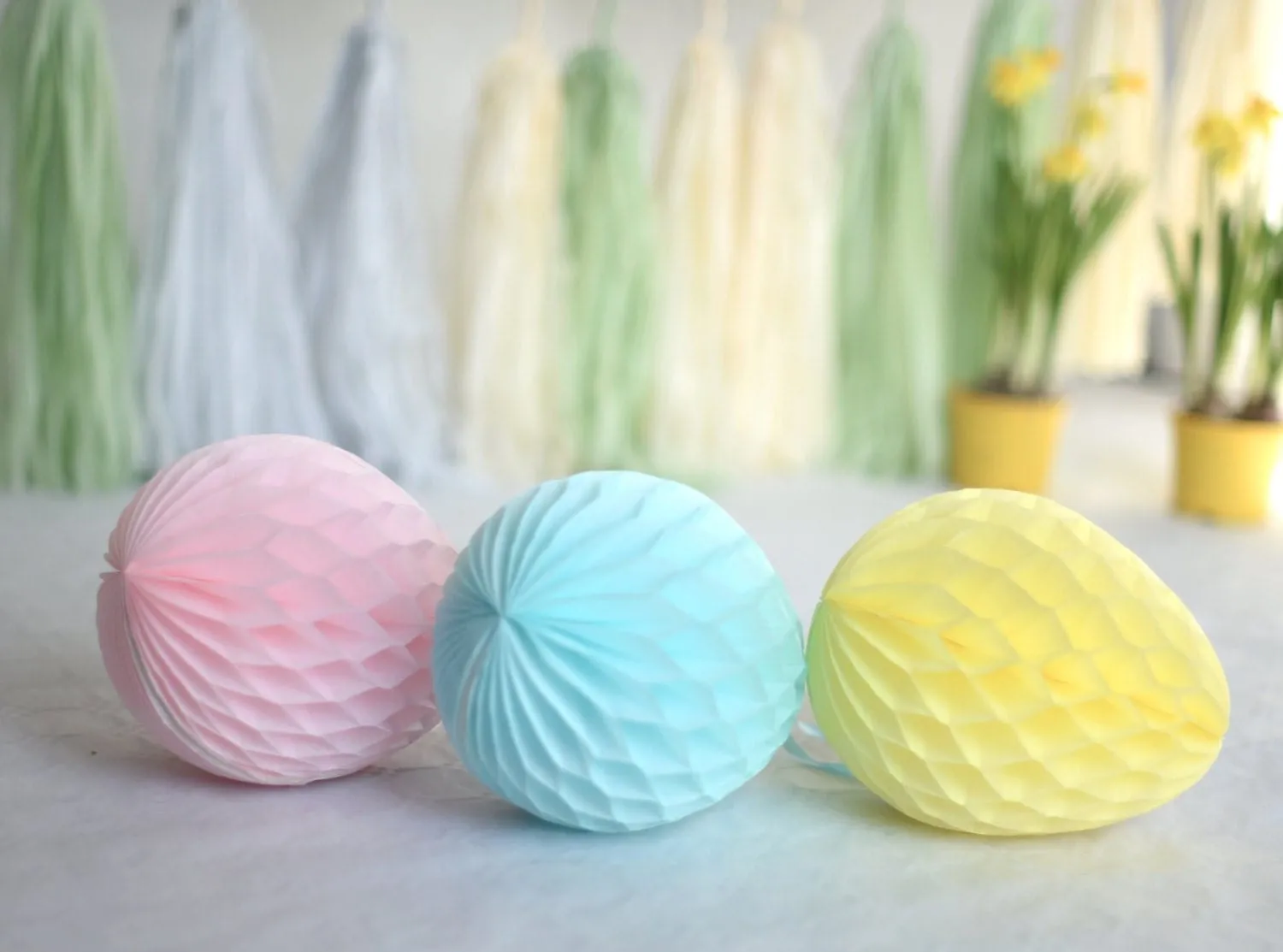 Easter Decorations set -3 large paper honeycomb eggs