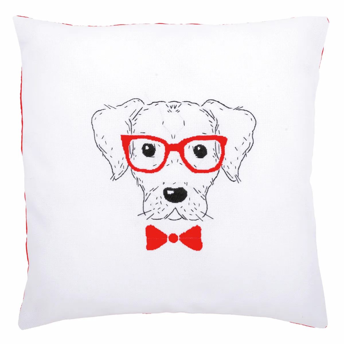 Embroidery Cushion Kit - Dog with Red Glasses