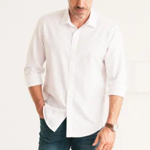 Essential Spread Collar Casual Shirt - Pure White Cotton Oxford