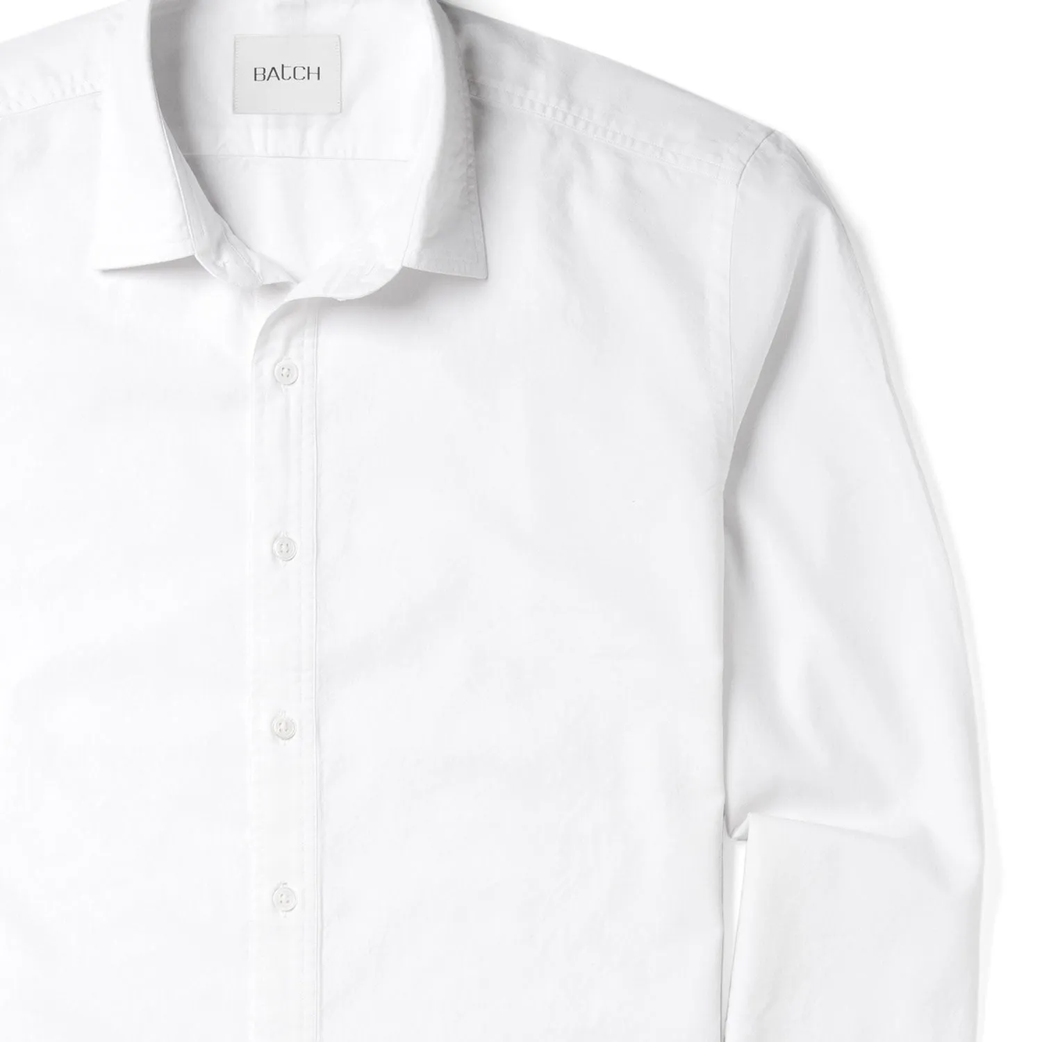 Essential Spread Collar Casual Shirt - Pure White Cotton Oxford