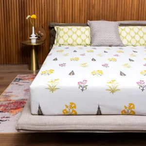 Fitted King Size Cotton Bedsheet - High Garden Yellow