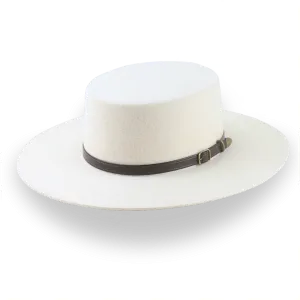 Flat Crown Wide Brim Bolero Hat In Ivory Wool Felt | The Galloper