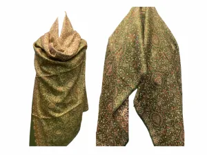 Green Paisley & Flower Wool Mix Shawl