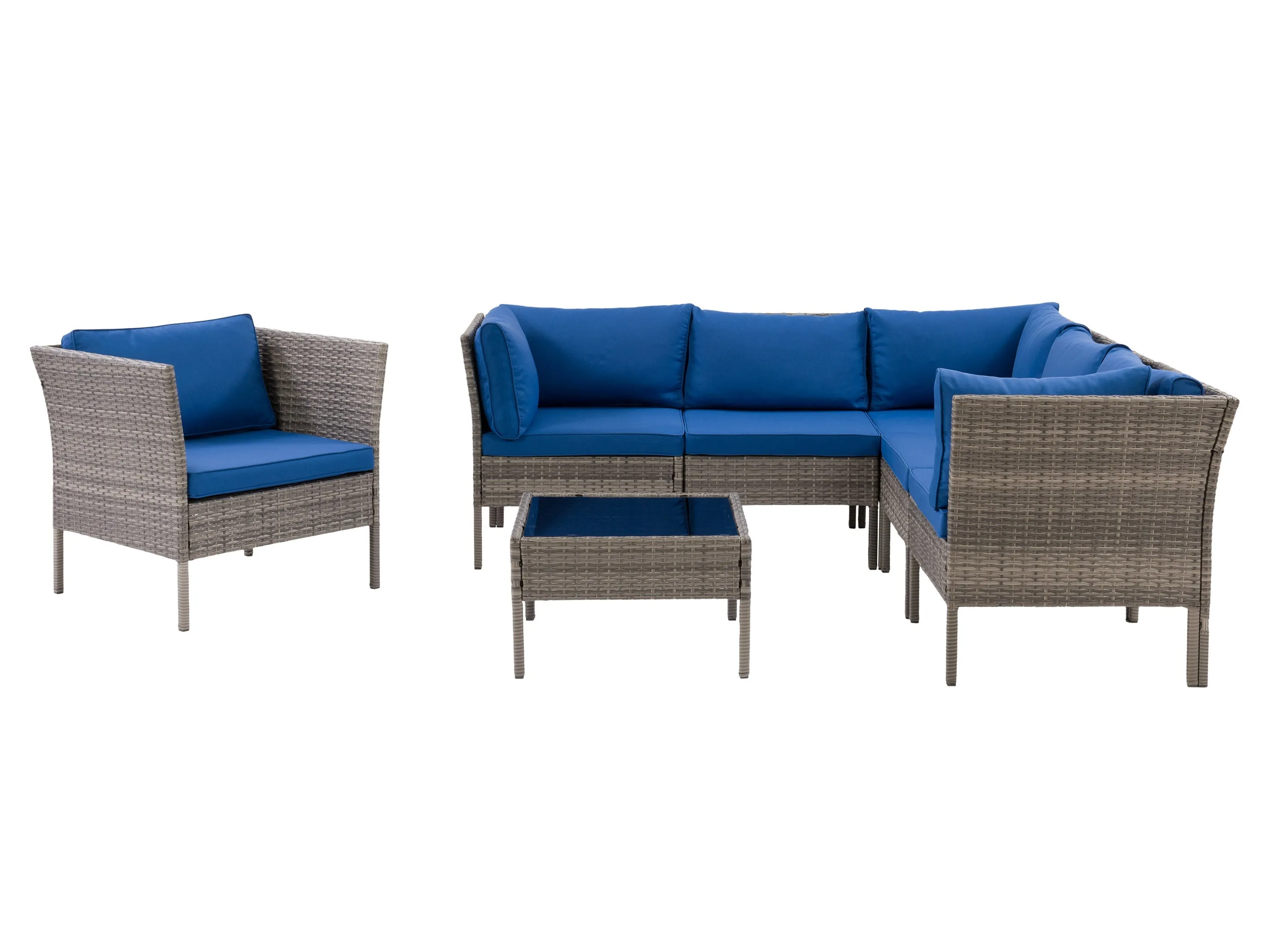 Grey and Blue L Shaped Outdoor Sectional 7pc