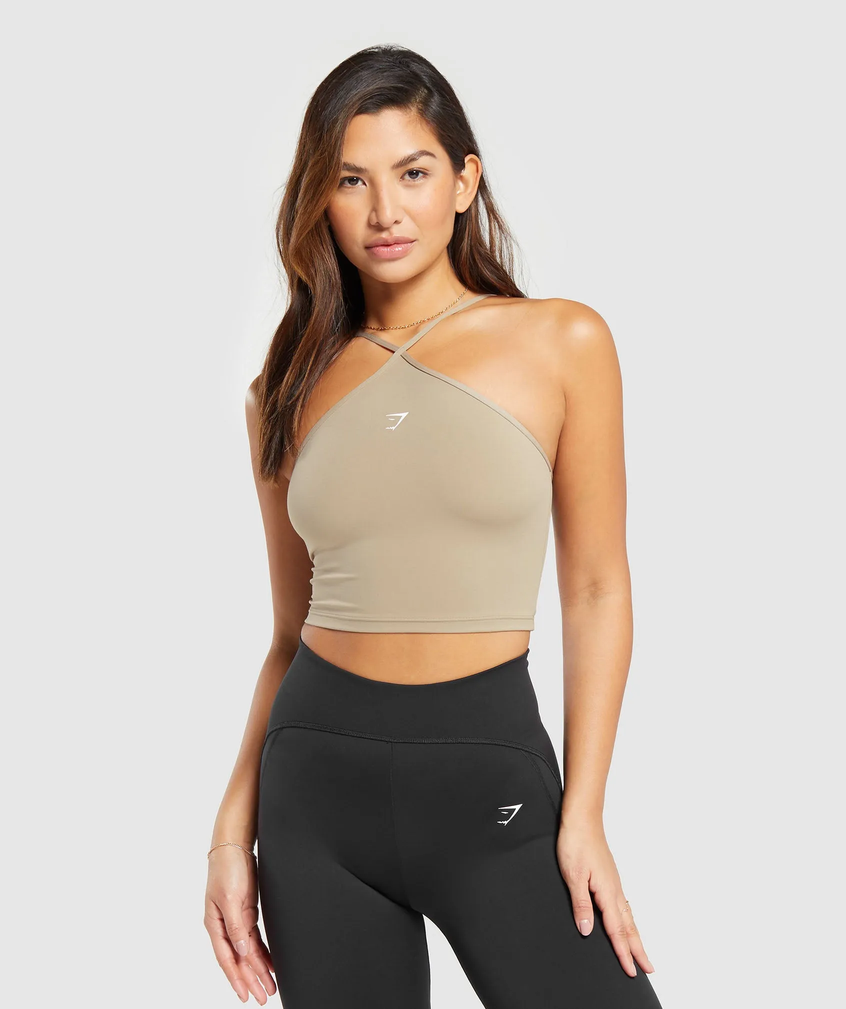 Gymshark Everyday Halter Neck Ribbon Tank - Soft Brown