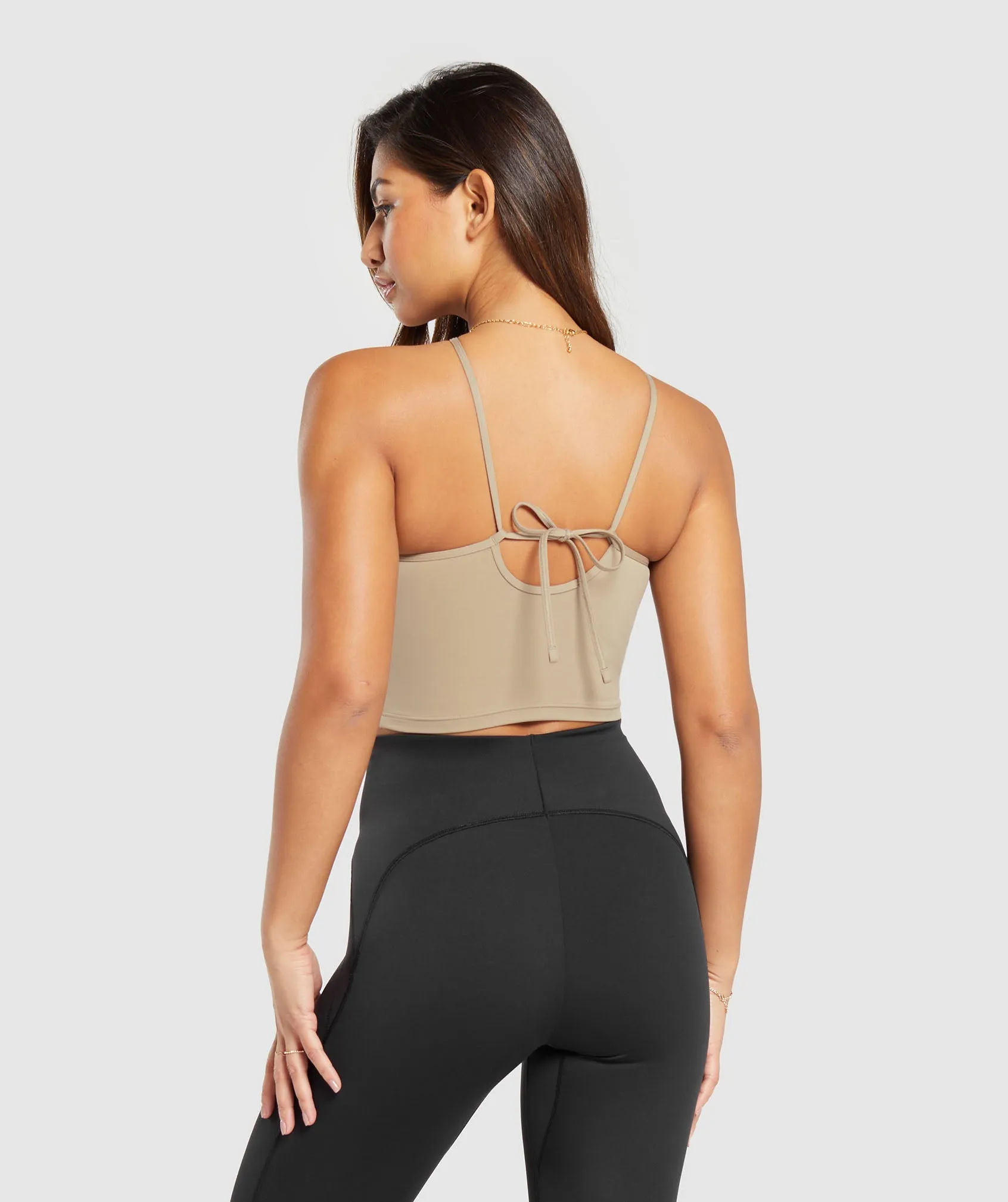 Gymshark Everyday Halter Neck Ribbon Tank - Soft Brown