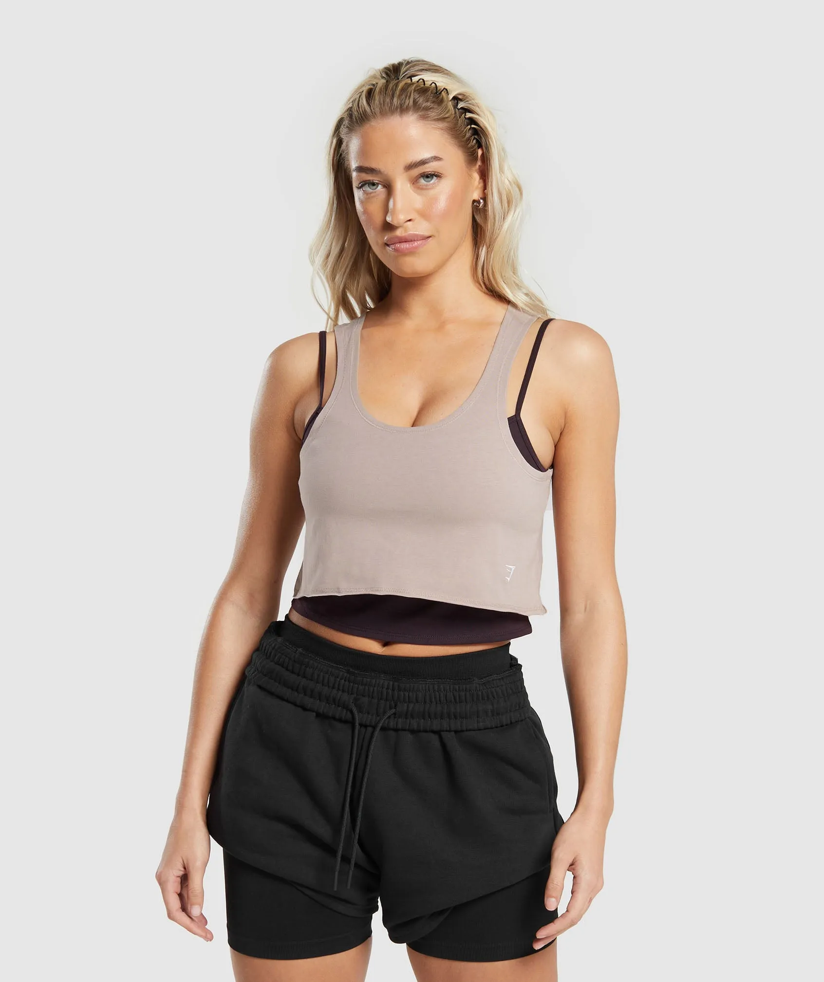 Gymshark Lifting 2 In 1 Crop Tank - Plum Brown/Stone Pink