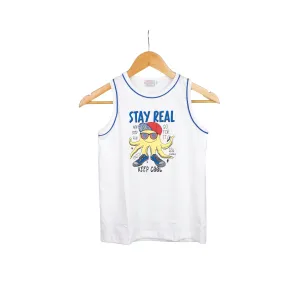 JKC Sando with Stay Real Keep Cool Spot Print - White