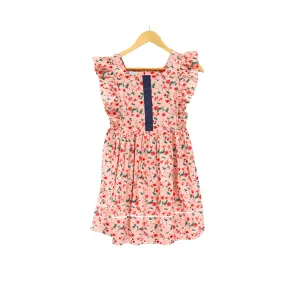 JKC Square Neck Ruffles Sleeves Dress with Floral Print - Peach