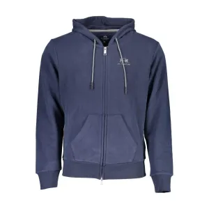 La Martina Elegant Blue Hooded Sweatshirt with Zip Detail