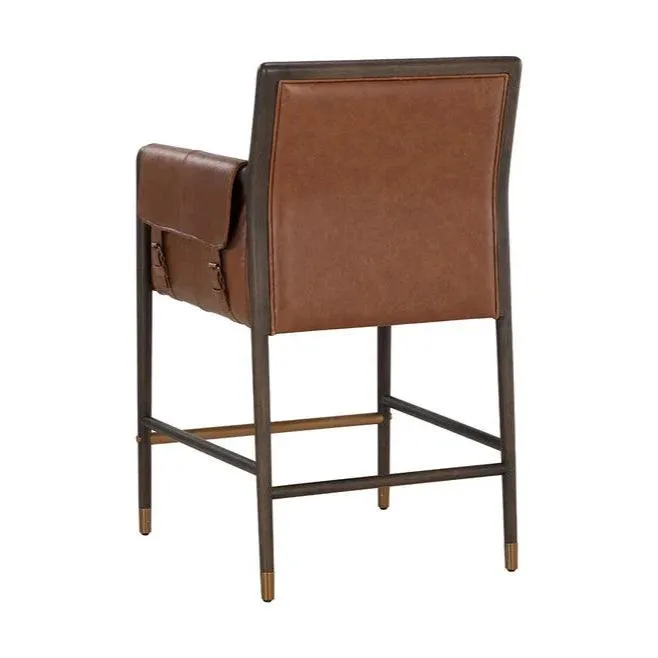 Mauti Counter Stool Brown Leather With Gold Metal Caps