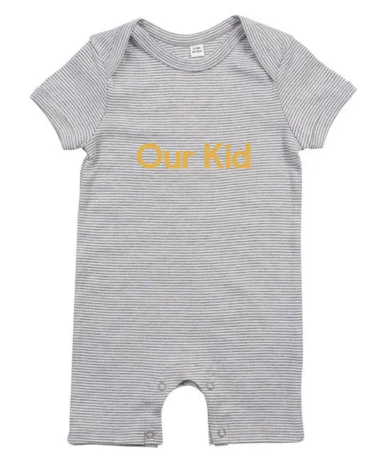 Our Kid Slogan Shortie Playsuit in Heather Grey with Mustard slogan