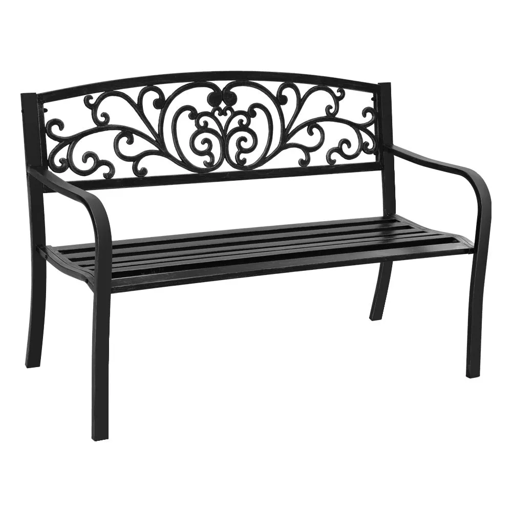 Outdoor Garden Bench Seat Steel Outdoor Furniture 3 Seater Park Black