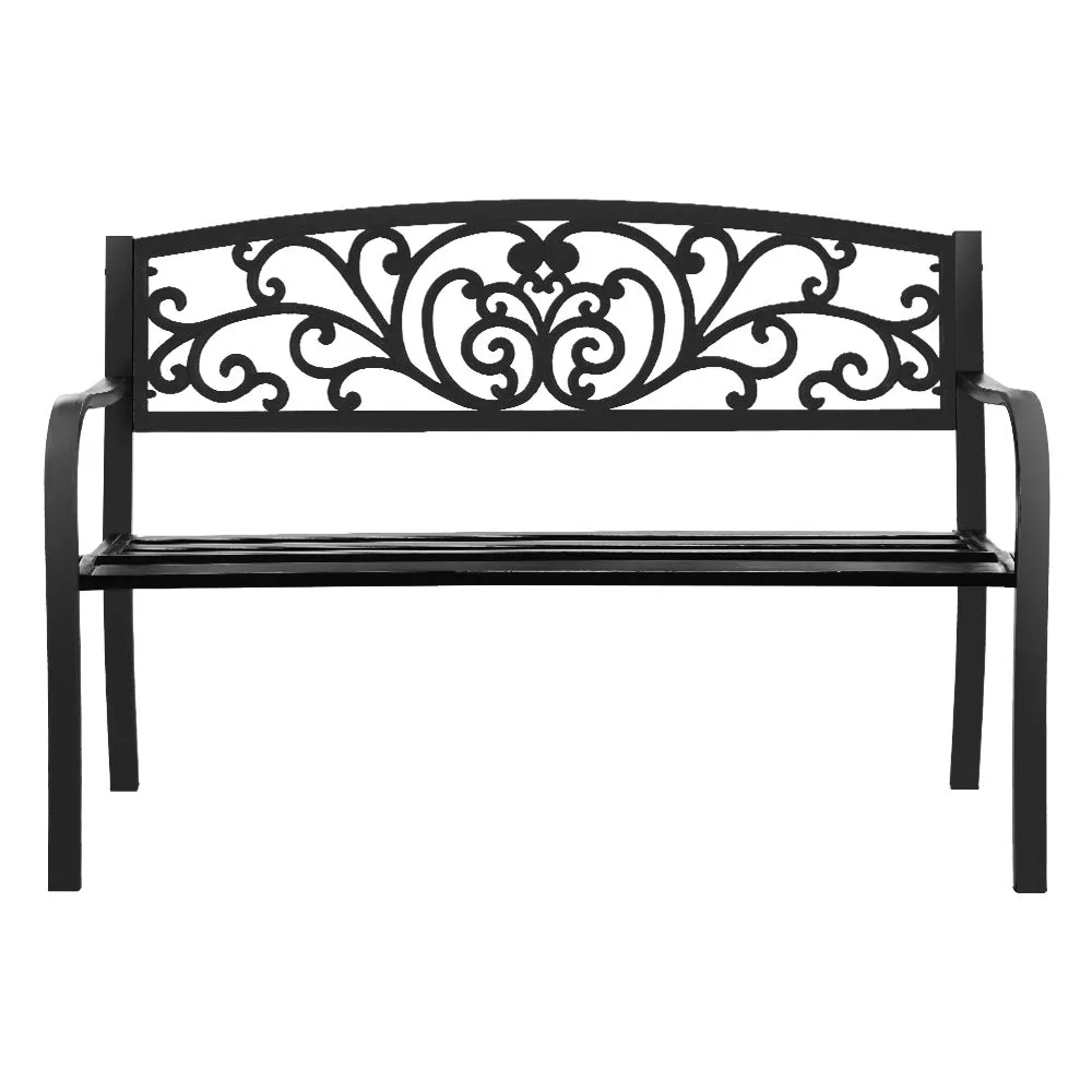 Outdoor Garden Bench Seat Steel Outdoor Furniture 3 Seater Park Black