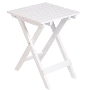 Outdoor Wooden Folding Square Side Table, Portable Lounge End Table, White