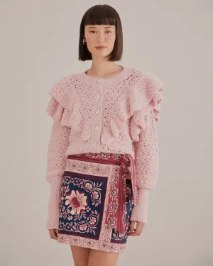 Pink Flower Texture Knit Cardigan